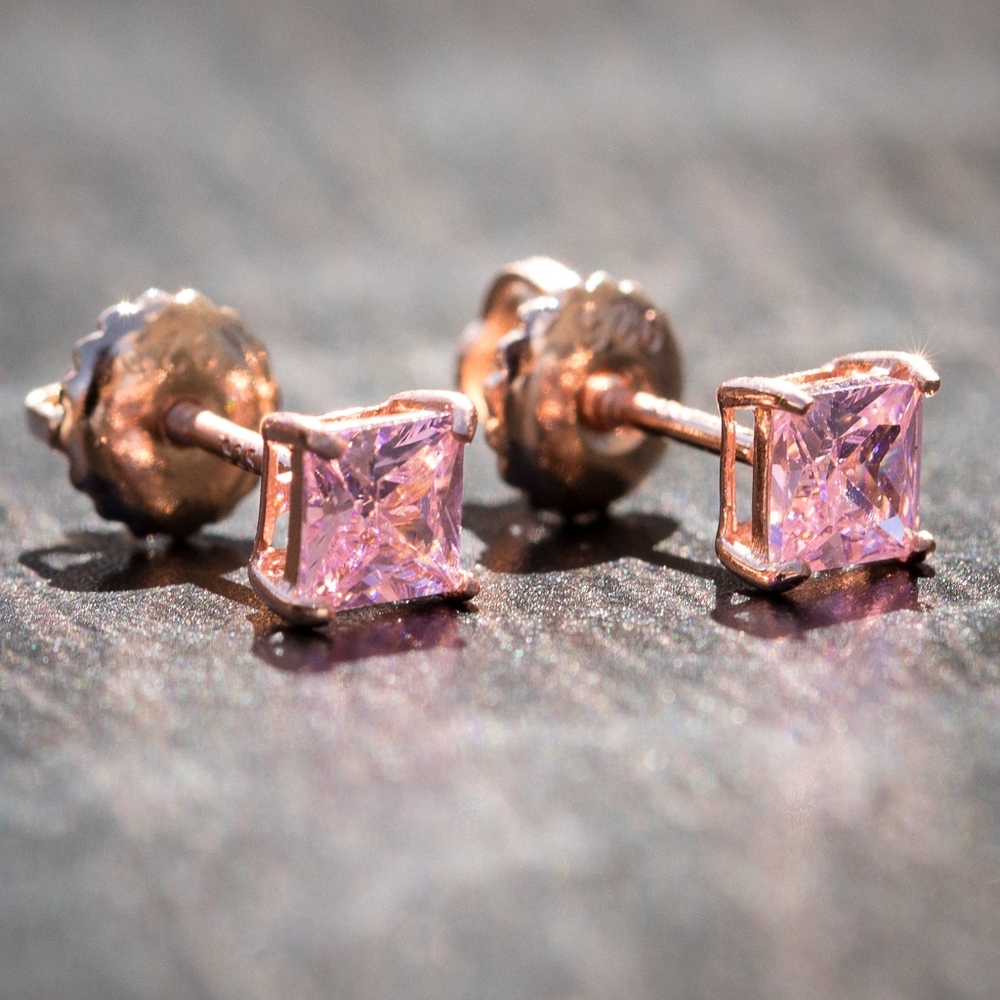 Womens Rose Gold Pink Screw Back Earrings